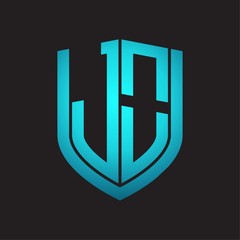 JO Logo monogram with emblem shield design isolated with blue colors on black background