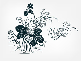 water lily set collection japanese chinese oriental vector ink style design elements illustration