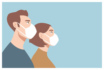 Doctors in white medical face mask. People in respirator. Concept of coronavirus quarantine. COVID-19