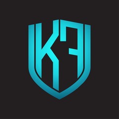 KF Logo monogram with emblem shield design isolated with blue colors on black background