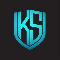 KS Logo monogram with emblem shield design isolated with blue colors on black background