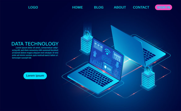 Data Exchange Between Two Computer Laptop Data Encryption And Protected Connection Concept