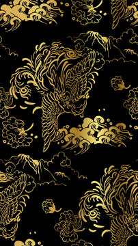 phoenix wallpaper vertical ornate oriental japanese chinese vector design seamless pattern