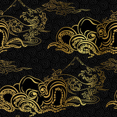 octopus oriental japanese chinese vector design seamless pattern