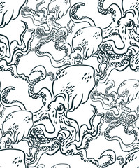 octopus oriental japanese chinese vector design seamless pattern