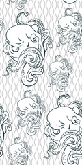 octopus oriental japanese chinese vector design seamless pattern
