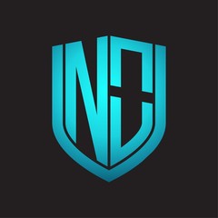 NO Logo monogram with emblem shield design isolated with blue colors on black background