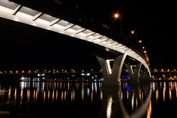 Fototapeta premium bridge with lights at night Finnish bay