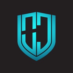 OC Logo monogram with emblem shield design isolated with blue colors on black background