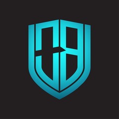 OB Logo monogram with emblem shield design isolated with blue colors on black background