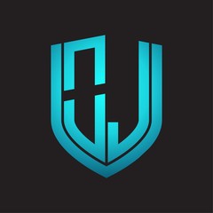 OJ Logo monogram with emblem shield design isolated with blue colors on black background