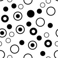Seamless circles, random black-white, monochrome pattern. Abstract background, vector illustration. EPS10