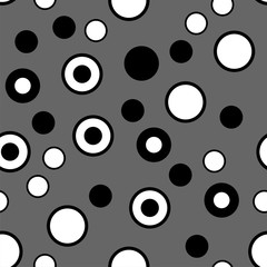 Seamless circles, random black-white, monochrome pattern. Abstract background, vector illustration. EPS10