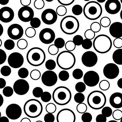 Seamless circles, random black-white, monochrome pattern. Abstract background, vector illustration. EPS10