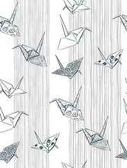 Cercles muraux Style japonais grues en papier origami modèle sans couture japonais chinois oriental vector illustration des éléments de conception de style d& 39 encre
