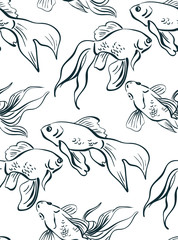 gold fish japanese chinese oriental vector ink style design elements illustration