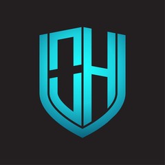 OH Logo monogram with emblem shield design isolated with blue colors on black background