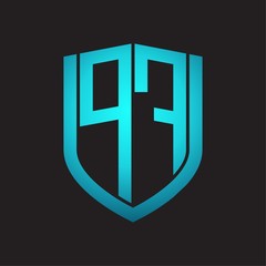 PF Logo monogram with emblem shield design isolated with blue colors on black background