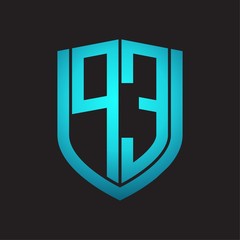 Obraz premium PE Logo monogram with emblem shield design isolated with blue colors on black background