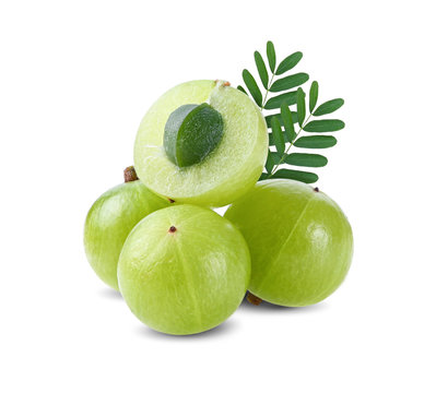 Indian gooseberry or Phyllanthus emblica With leaves, isolated on white background
