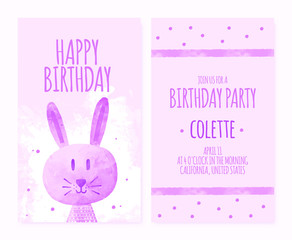 birthday card design with rabbit in pink color