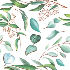 Tapeten Aquarell nahtlose Muster von Eukalyptuszweigen © medoksi