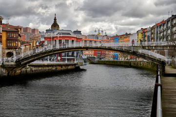 Fototapeta na wymiar Nervion River and La Rivera Market, Bilbao, Biscay, Basque Country, Euskadi, Euskal Herria, Spain, Europe