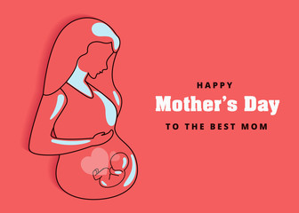 Beautiful pregnant woman graphic, happy mother's day - Vector Illustration
