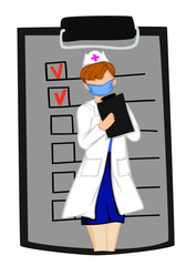 girl doctor mask  recording treatment hospital nurse flat design illustration vector disease