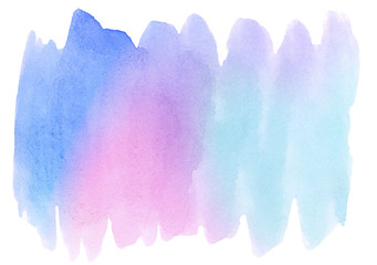 Multicolored watercolor stains in pastel colors with natural stains on a paper basis. Isolated frame for design hand-drawn by brush. Abstract unique background.