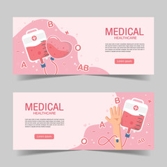 Obraz premium Cute Blood Donation elements banner background in flat style.
