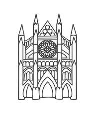 Vector outline illustration the Westminster Abbey in London, the UK. Famous British landmark in trendy minimalist line style. Hand drawn doodle object isolated on white background.