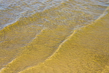 Sandy bottom of a river shot on a sunny spring day. Background for clear water.