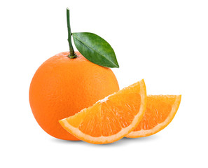 Orange fruit with orange leaves isolate on white background