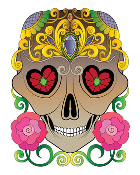 Art Sugar Skull Day of the dead. Hand painting and graphic vector.