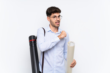 Young architect man over isolated white background celebrating a victory