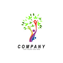 tree logo and social design template ,charity logo , leaf and human, colorful logo template