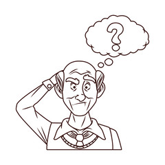 old grandfather with interrogation symbol in speech bubble