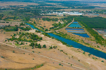 Naklejka premium Fields and meadows. Aerial view. Landscape.