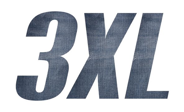 3XL size with jeans fabric texture on white background.