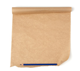 curled roll of brown parchment paper with curled edges isolated on a white background