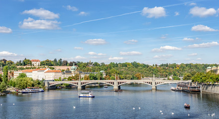 View of the Vltava River in Prague, Czech Republic.