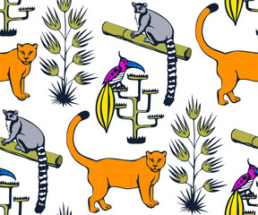 Vector background hand drawn exotic wild animals. Hand drawn ink illustration. Modern ornamental decorative background. Vector pattern. Print for textile, cloth, wallpaper, scrapbooking