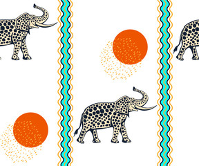 Obraz premium Vector background hand drawn doodle elephant. Hand drawn ink illustration. Modern ornamental decorative background. Vector pattern. Print for textile, cloth, wallpaper, scrapbooking