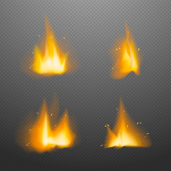 Realistic flame with sparks collection