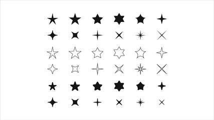 Star icons set. A collection of night luminaries. Logos of stars in different styles. Vector illustration