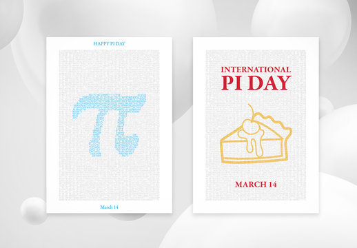 Pi Day Card Layout Set with Overlayed Illustration