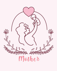 silhouette of mother with baby, label mother