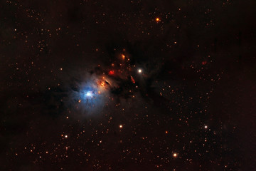 The cosmic nebula is red. Elements of this image were furnished by NASA.