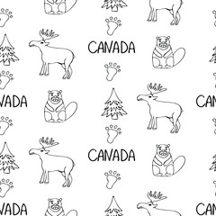 Canada icons seamless pattern. Sketch vector illustration, doodle elements, Isolated Canada national elements, Travel to Canada pattern for cards and web pages
